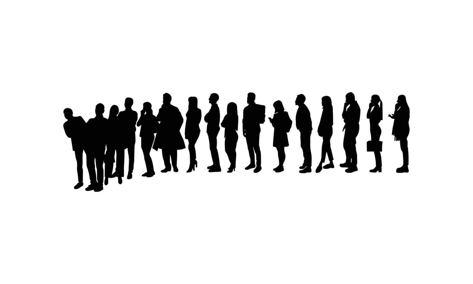 Group Silhouettes of People Standing in Line in a Minimalist Design. vector