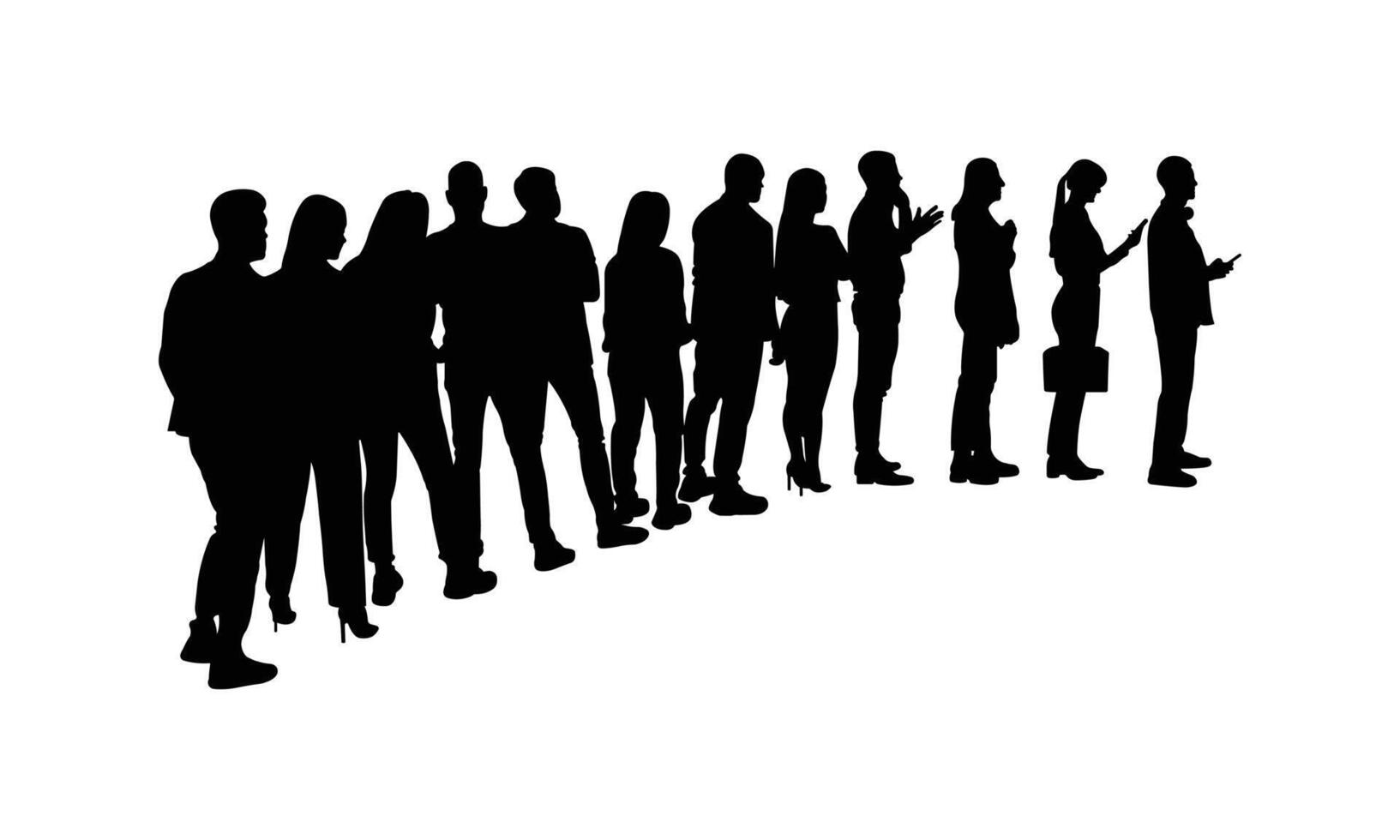 Silhouette of people standing in line waiting. vector