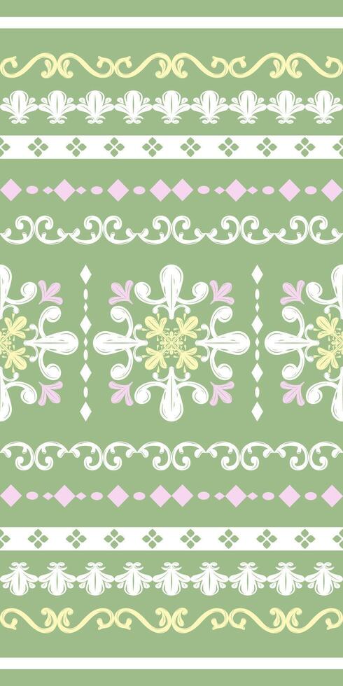 Beautiful Whitework Botanical Design Luxury Lace Border Ornament Seamless Pattern On Green Nature Background Detailed of Rich Love Gentle Summer Spring Embroidery Silk Handicraft Fabrics Apparel Manly vector