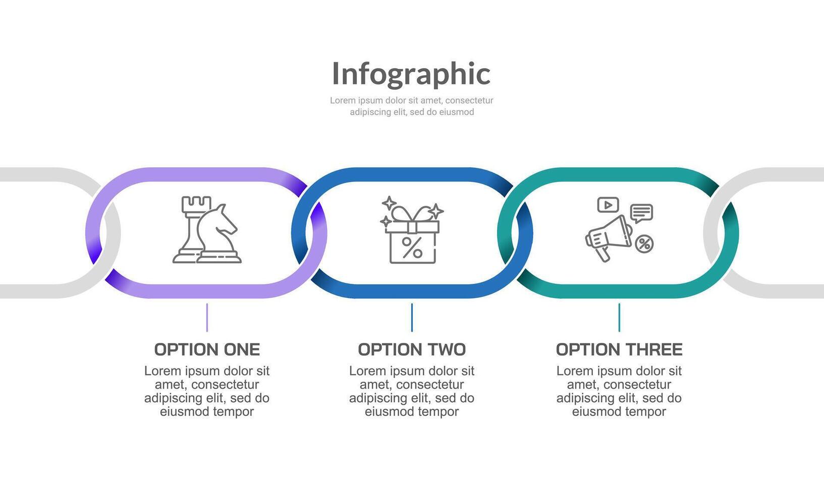 Infographic Chain 3 Options for Business Marketing. Presentation, Report, Data, Plan and Strategy. vector