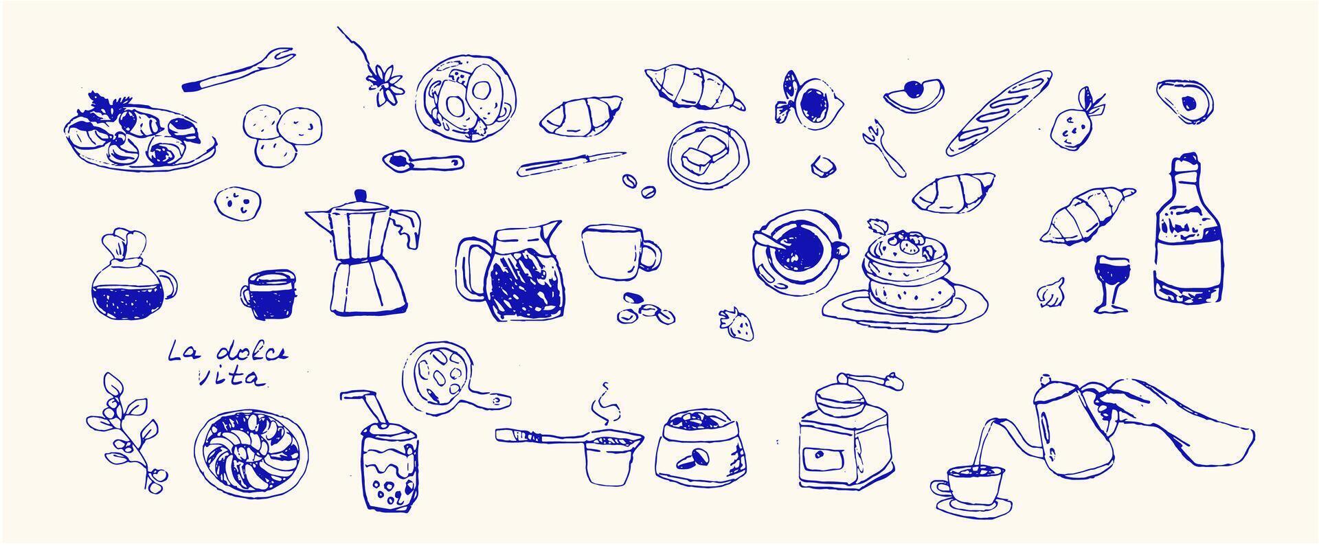 La dolce vita coffee and breakfast elements for design projects vector