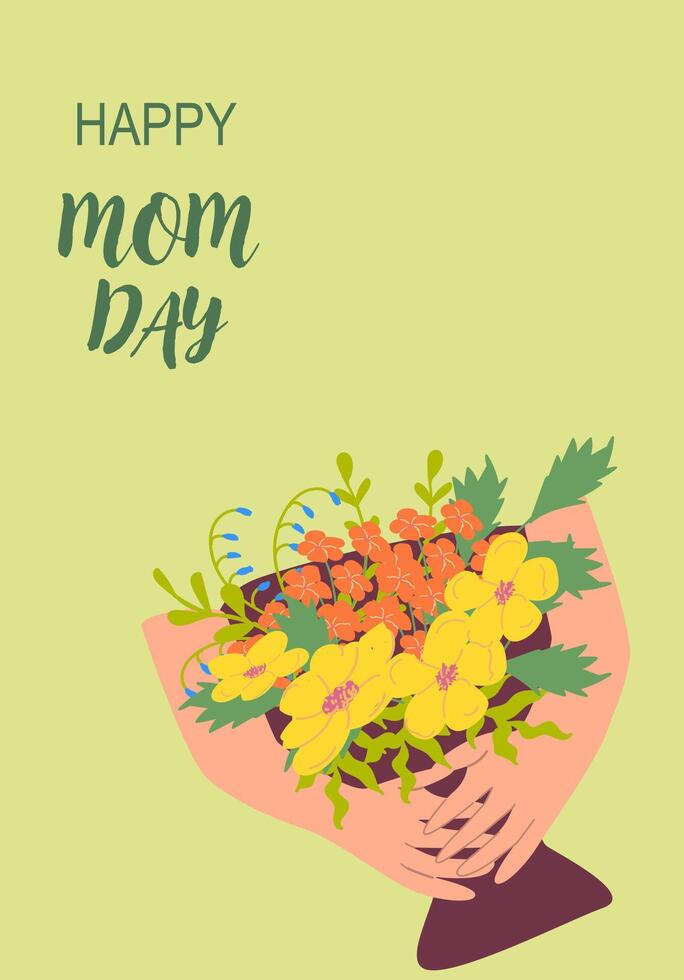 Happy mom day floral bouquet greeting card vector
