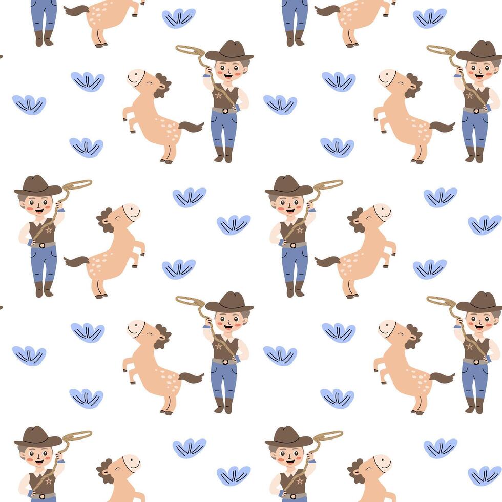 Childish cowboy patterns for kids design featuring playful western theme vector