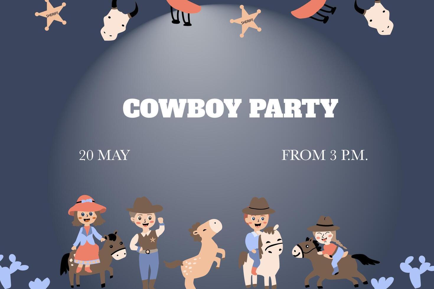 Cowboy party invitation with childish patterns for kids celebration vector