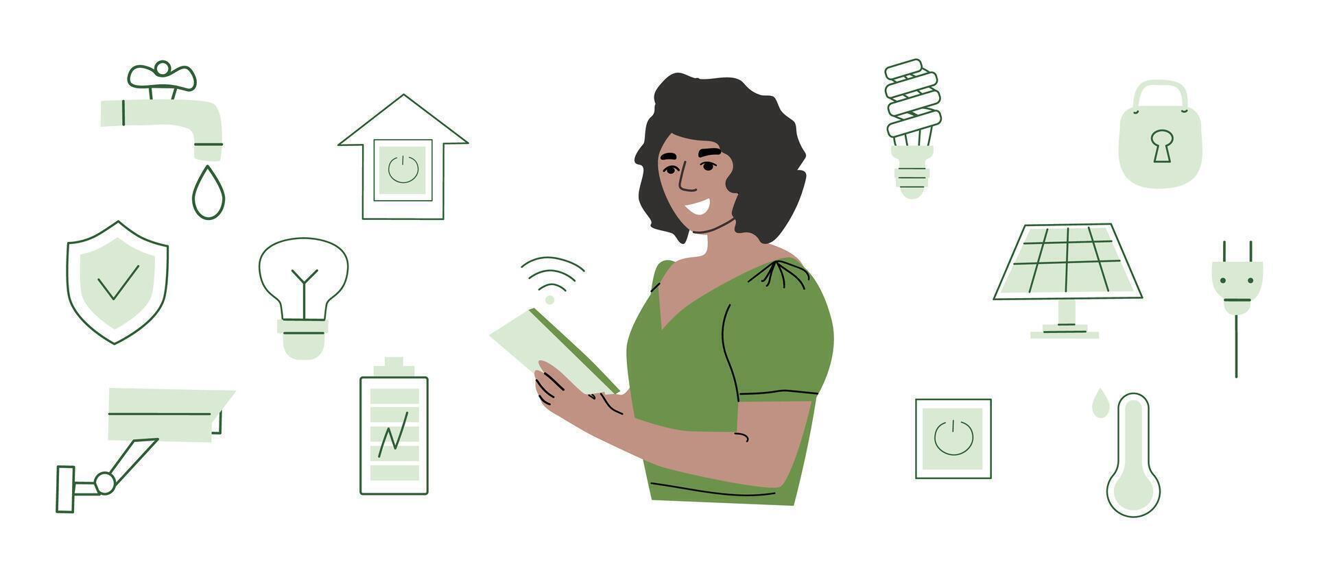 Smart home technology and automation with people for modern living design vector