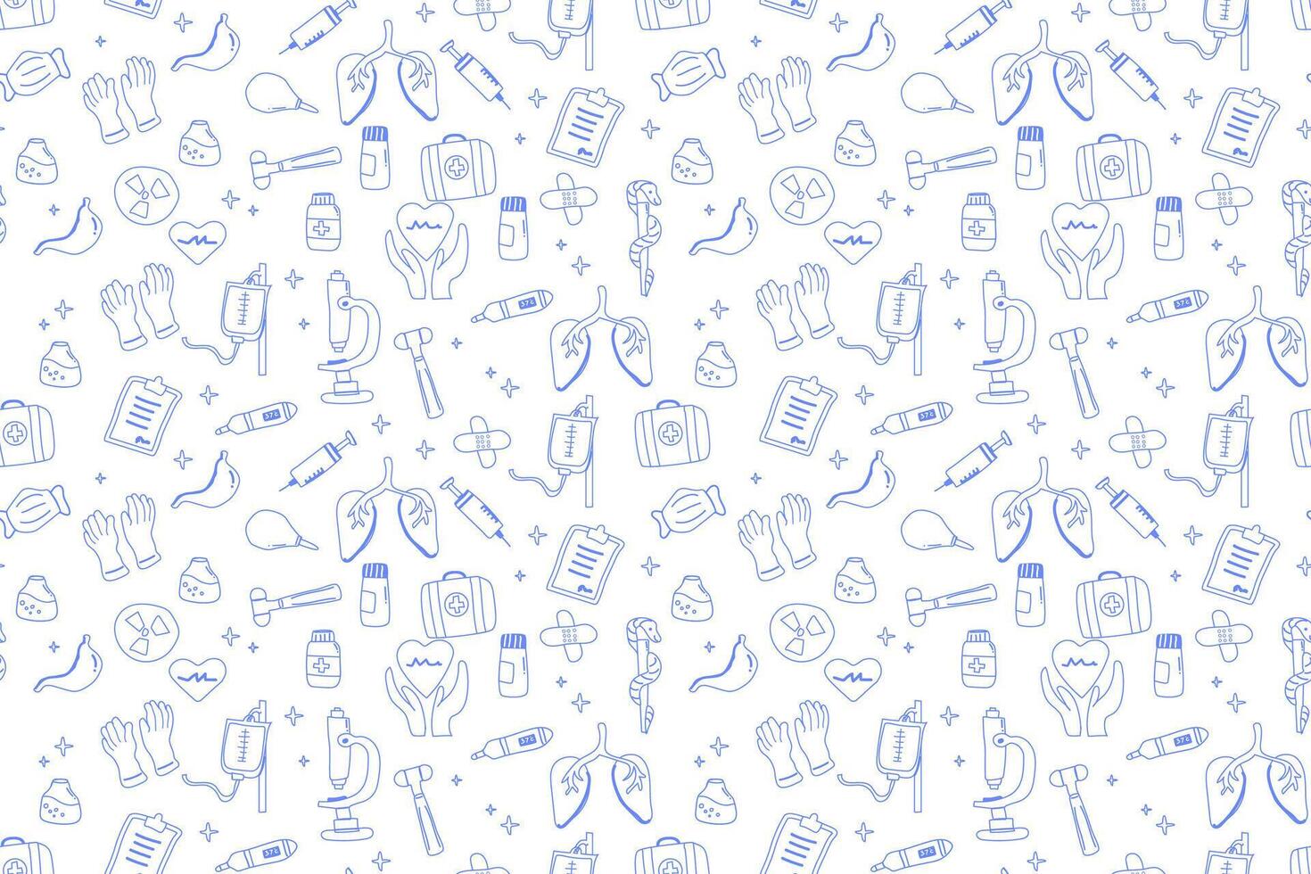Blue medical icons pattern featuring healthcare tools and symbols vector