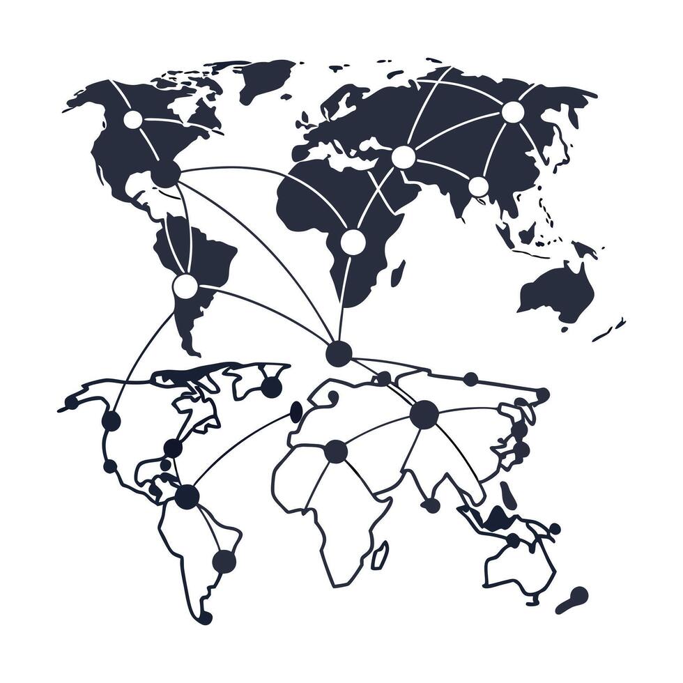 Minimalist Global Network Icons Black And White Interconnected World Designs vector
