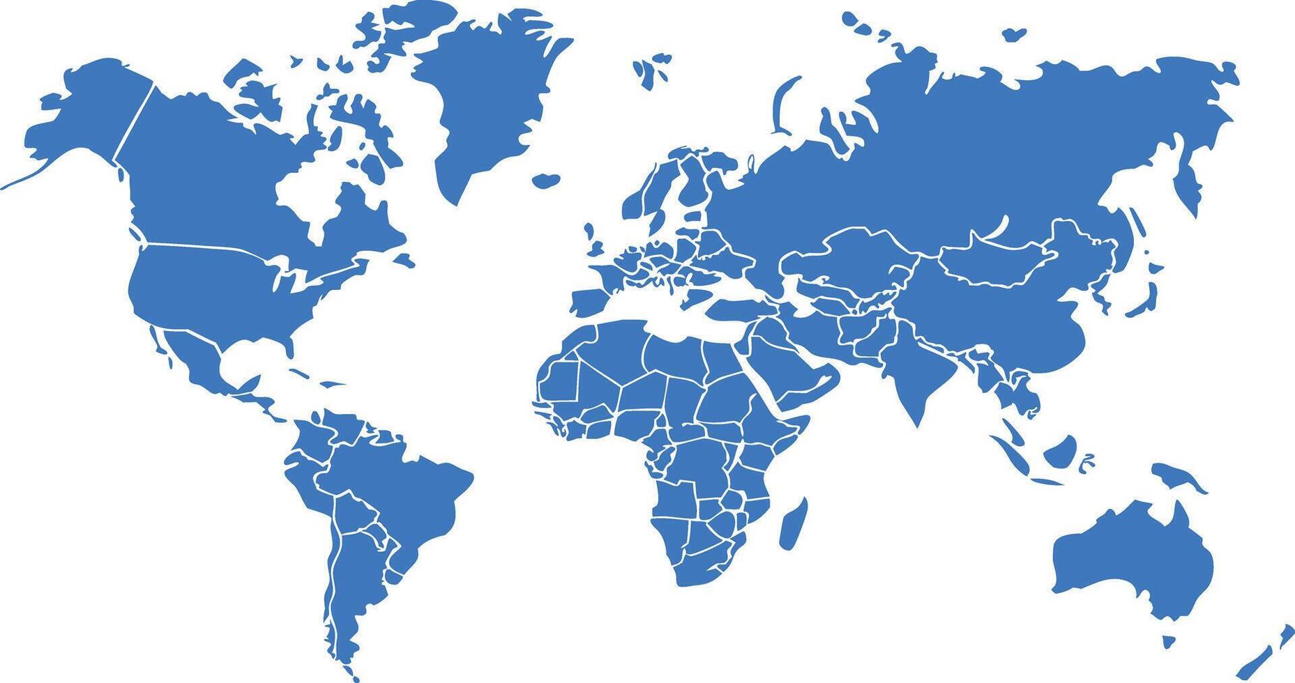 World Map Seperate Countries Blue with White Outline vector