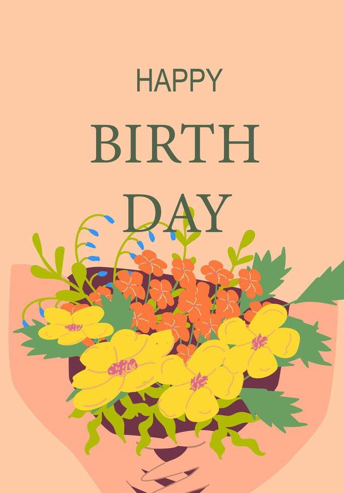 Colorful floral bouquet with happy birthday message vector