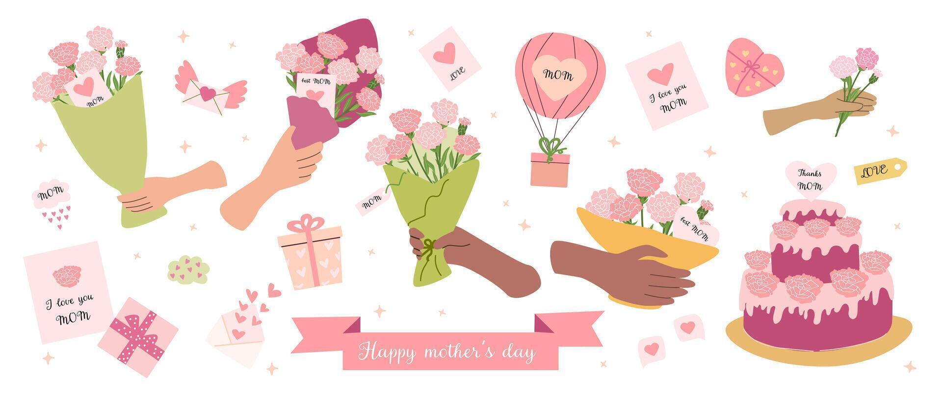 Mother's day greeting card designs with carnations for heartfelt messages vector