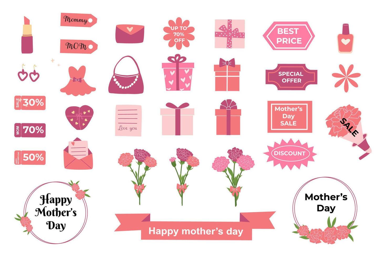 Carnation flowers for mother's day greeting card design vector