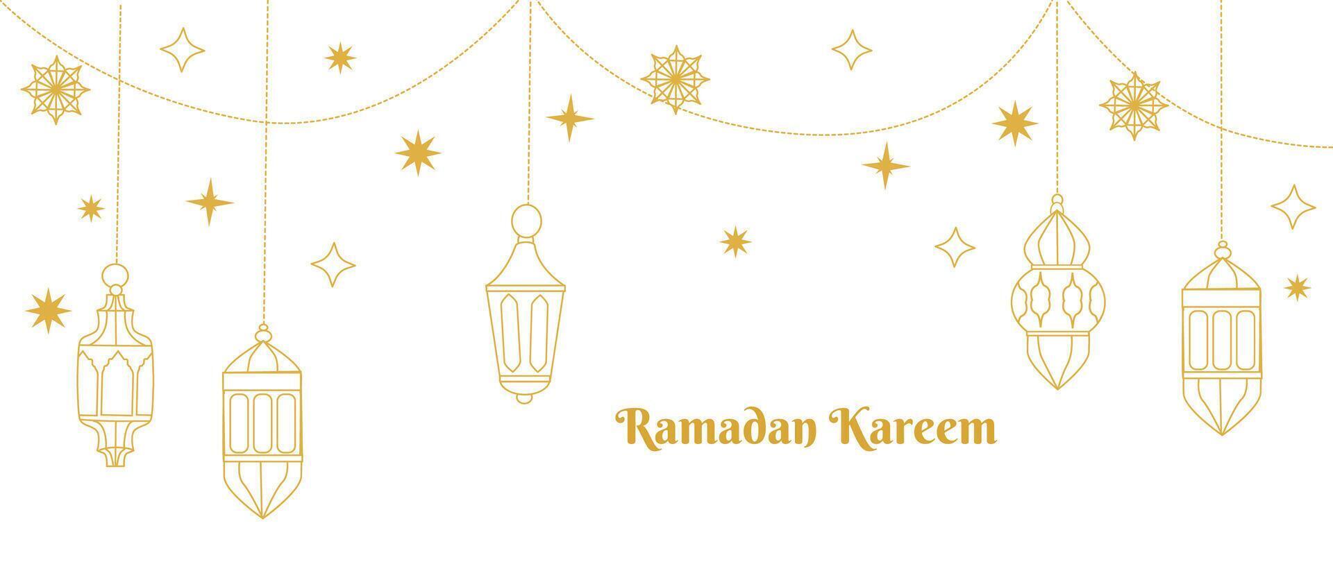 Ramadan kareem celebration with arabic lanterns and decorative elements vector