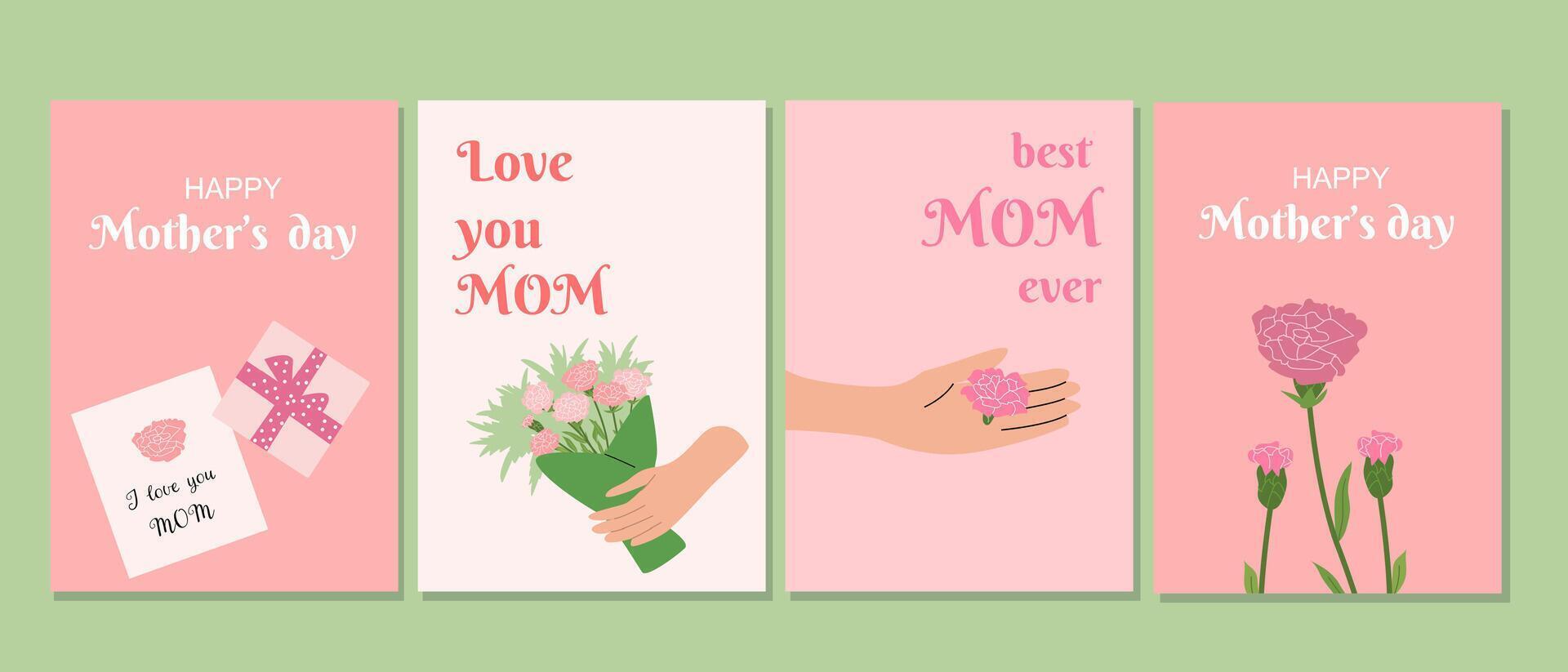 Mother's day greeting card designs featuring carnations and heartfelt messages vector