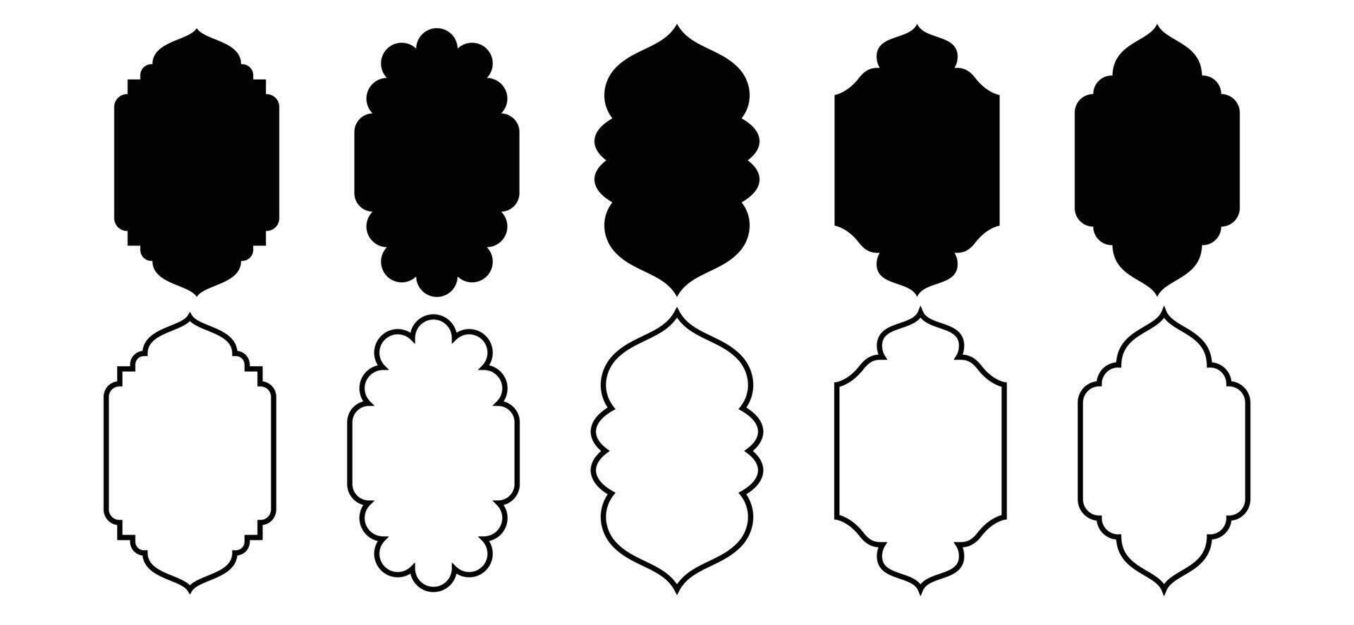 Set of islamic windows, frames and arches icons element collection. suitable for banner, flyer, or poster ramadhan, syawal, hajj, adha celebration. editable stroke. vector