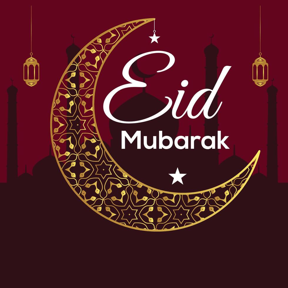 Eid Mubarak illustration with luxury design. eid mubarak background with star and moon. Decorative Lantern Ornament. vector