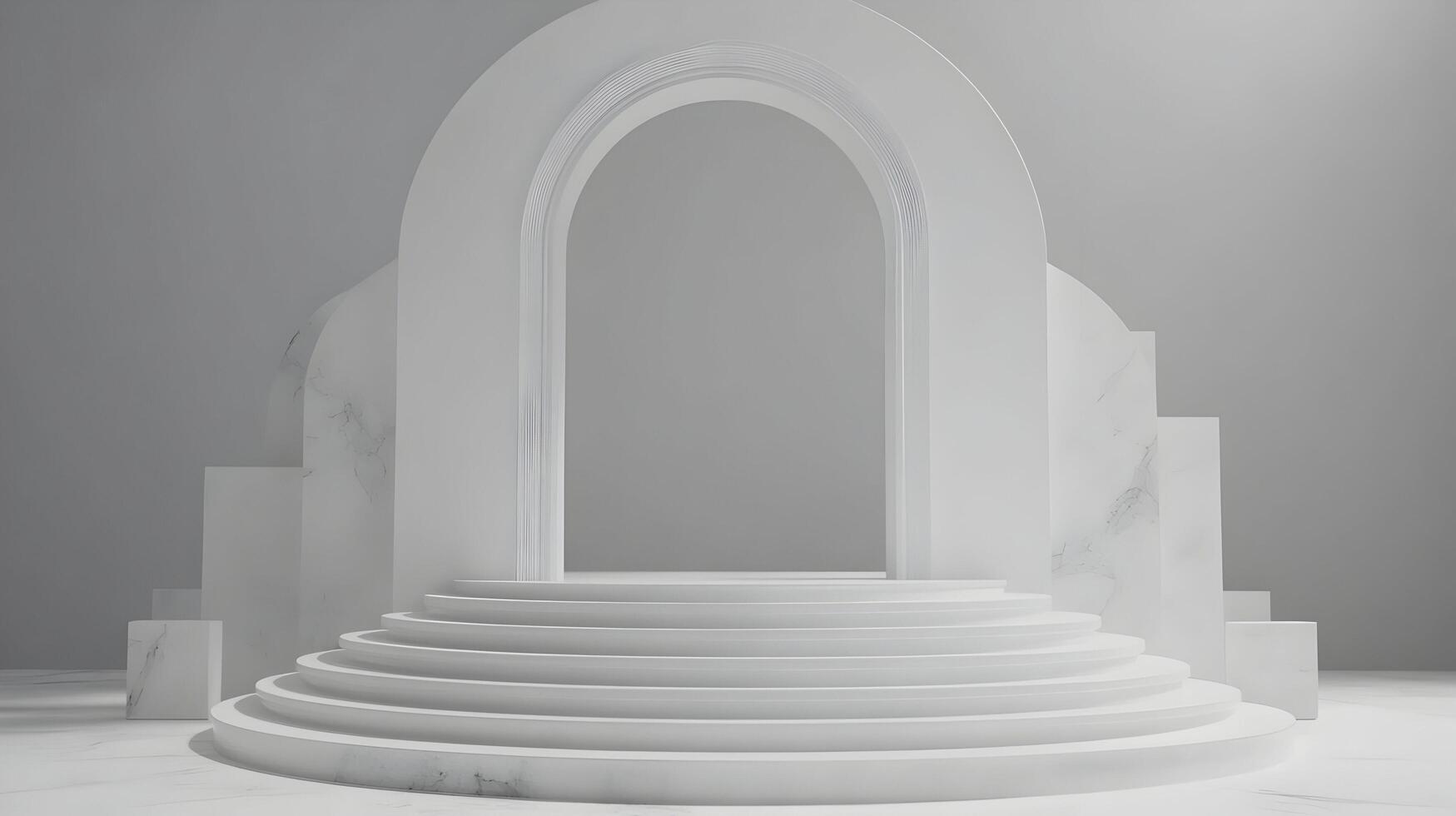 White marble archway with steps and geometric shapes. photo