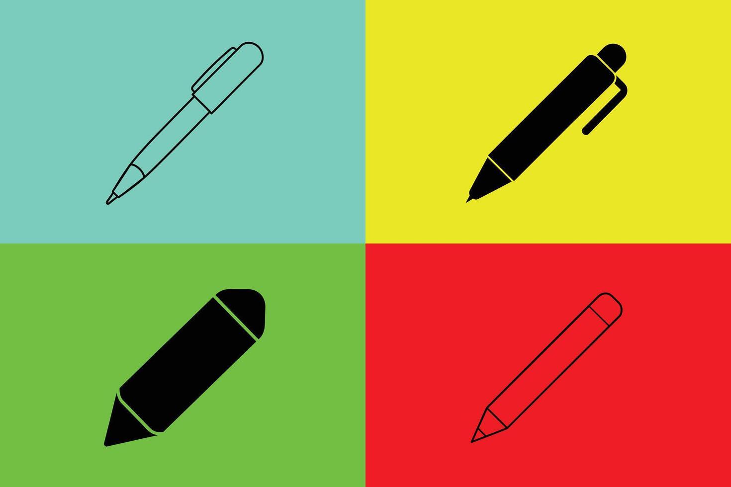 four different colored pens and a pen icon vector