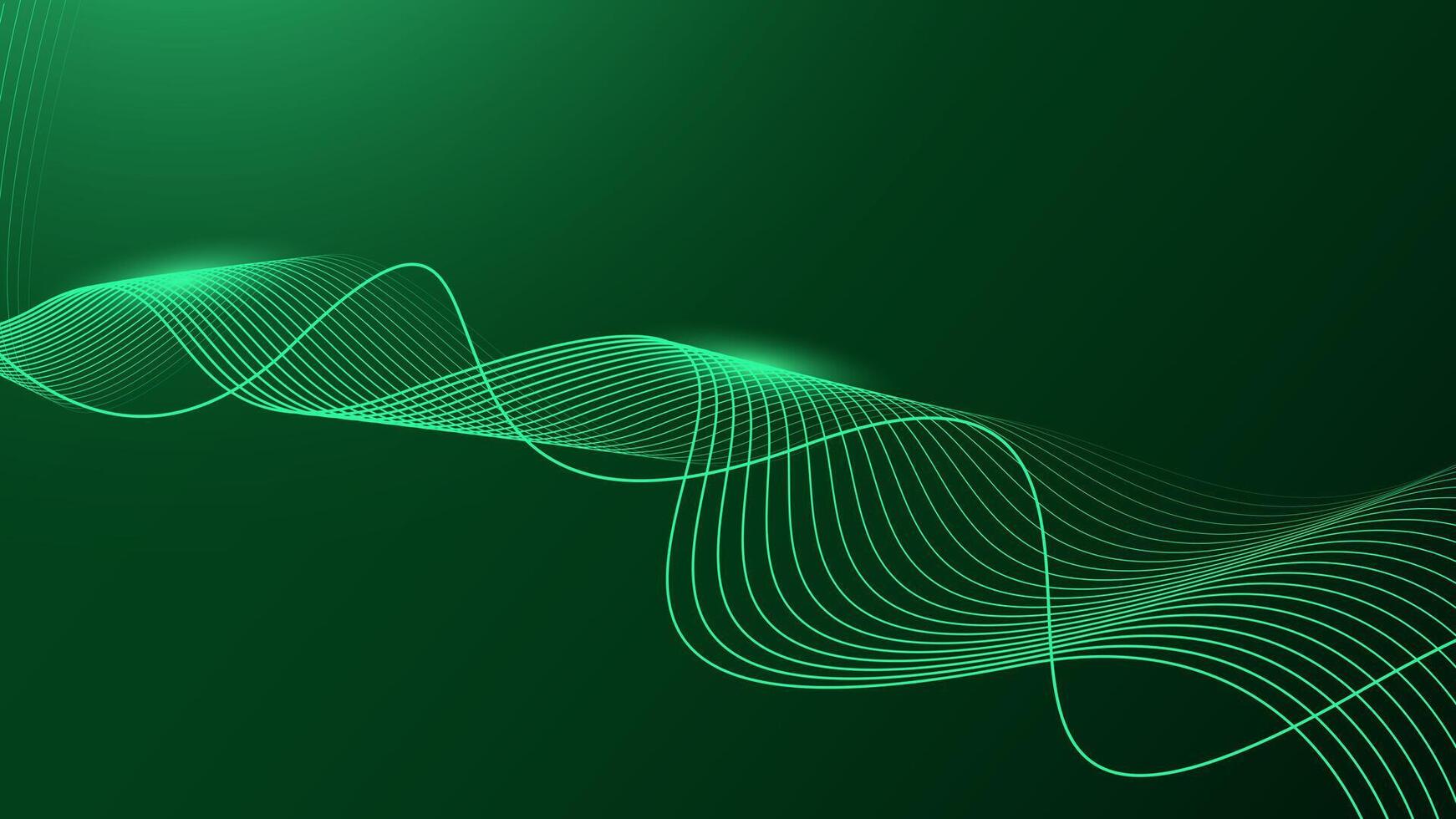 Abstract shining wave line on dark green background. Dynamic wave pattern. Futuristic technology concept. vector