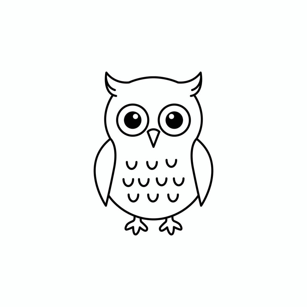 Cute Cartoon Owl Illustration in Simple Line Art Style, Perfect for Kids' Educational Materials and Creative Designs vector