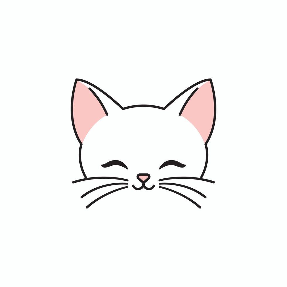 Cute Minimalist White Cat Face Illustration with Pink Ears and Happy Expression for Pet Lovers and Animal Enthusiasts vector