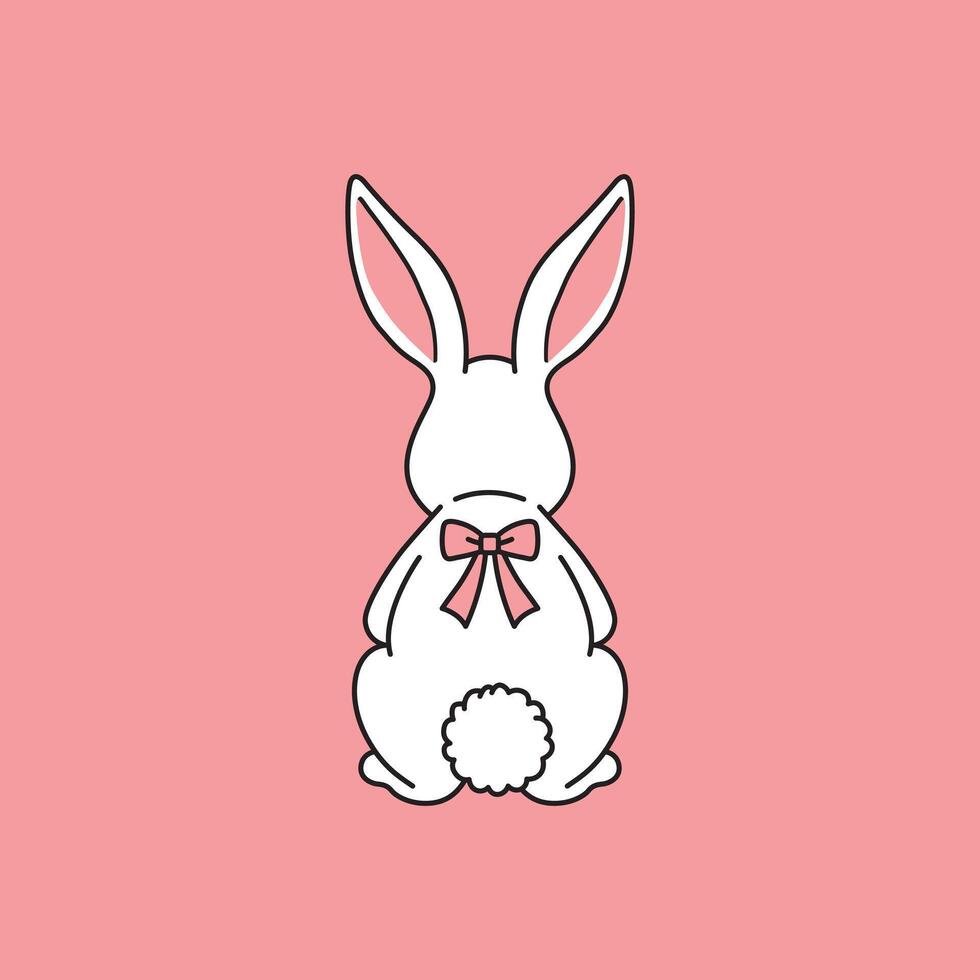 Cute White Bunny with Bow Tie Illustration on Pink Background for Easter and Spring Decor vector