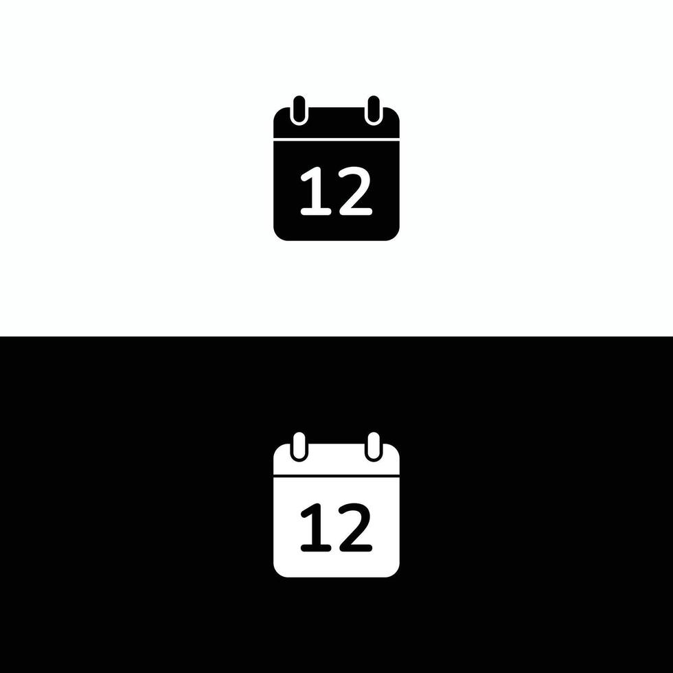 Stylish Minimalist Calendar Icon Featuring Date 12 in Black and White for Modern Designs, Digital Interfaces, and Graphic Projects vector