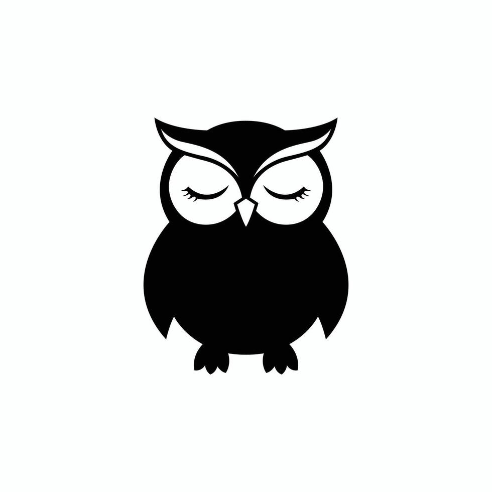 Adorable Minimalist Black Owl Illustration with Closed Eyes Perfect for Halloween, Nature Themes, Educational Graphics, and Home Decor vector