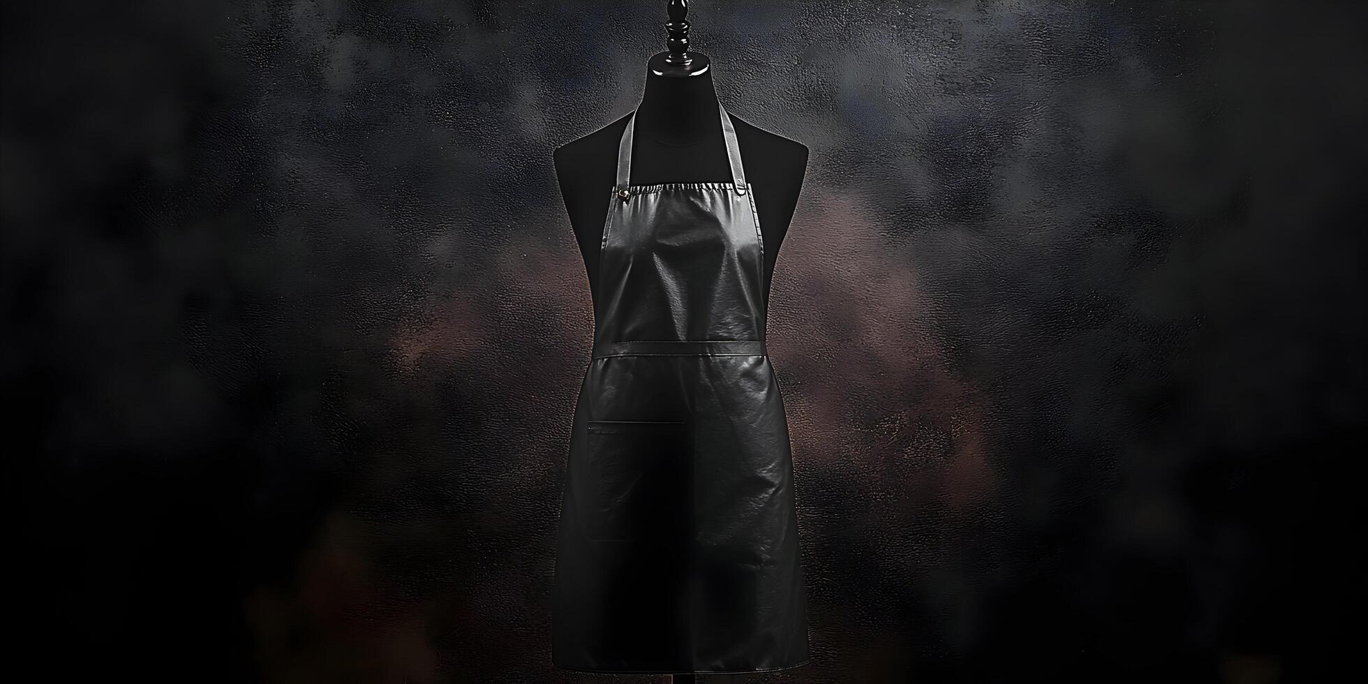 Black apron on a mannequin against a dark background. photo