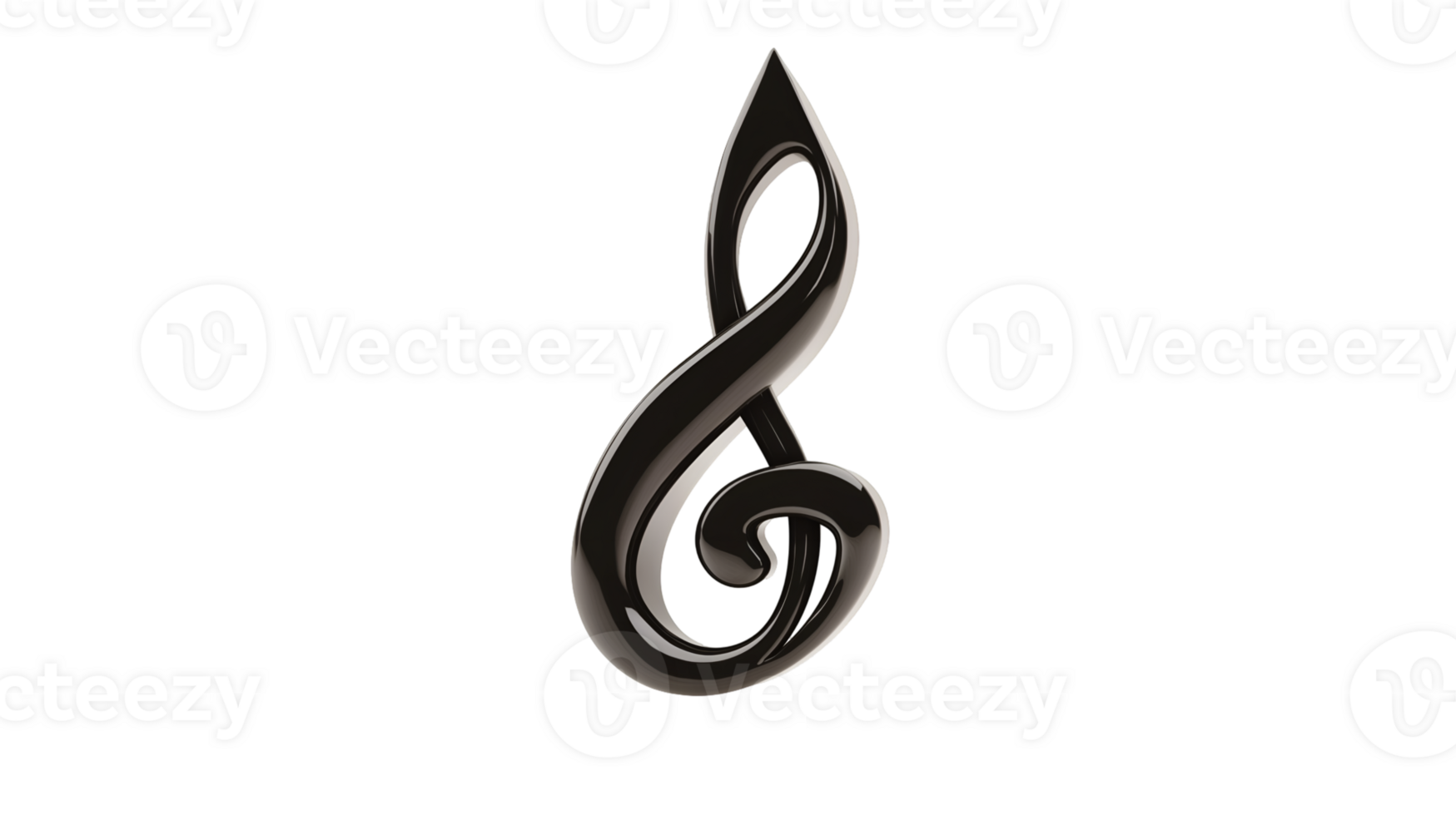 features a glossy, black treble clef on a transparent background png