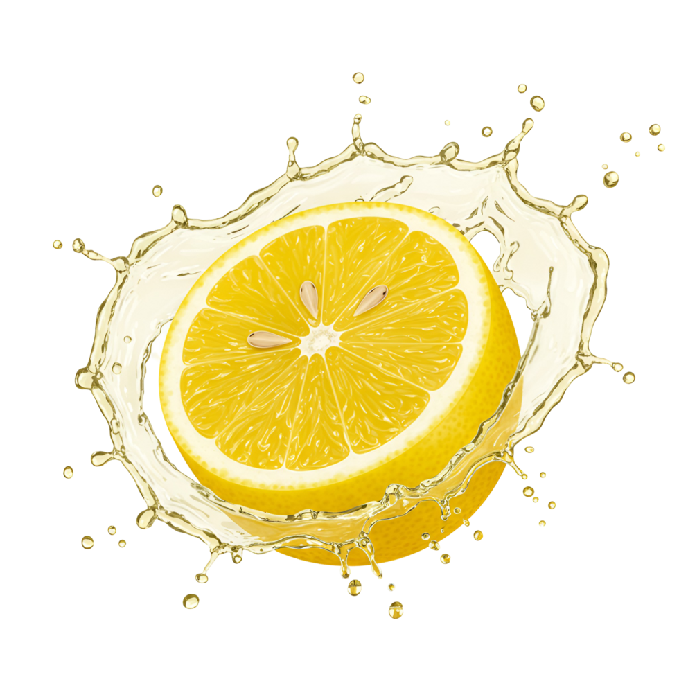 Half Lemon with Dynamic Liquid Splash on Transparent Background png
