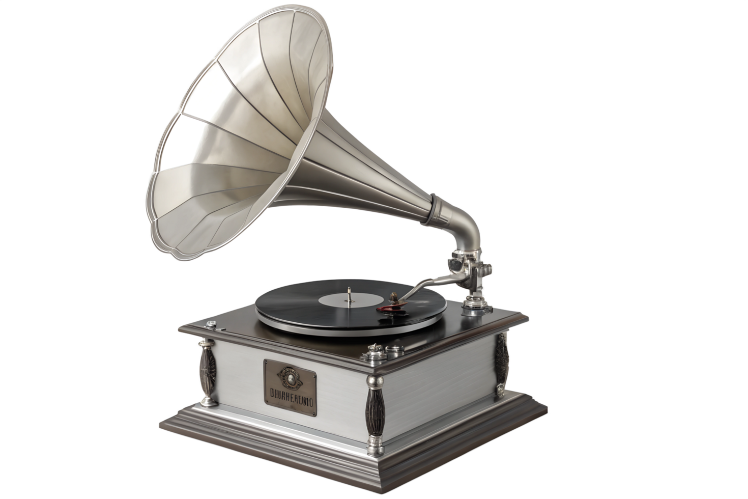 Vintage gramophone isolated on transparent background, retro music player, old-school record player png