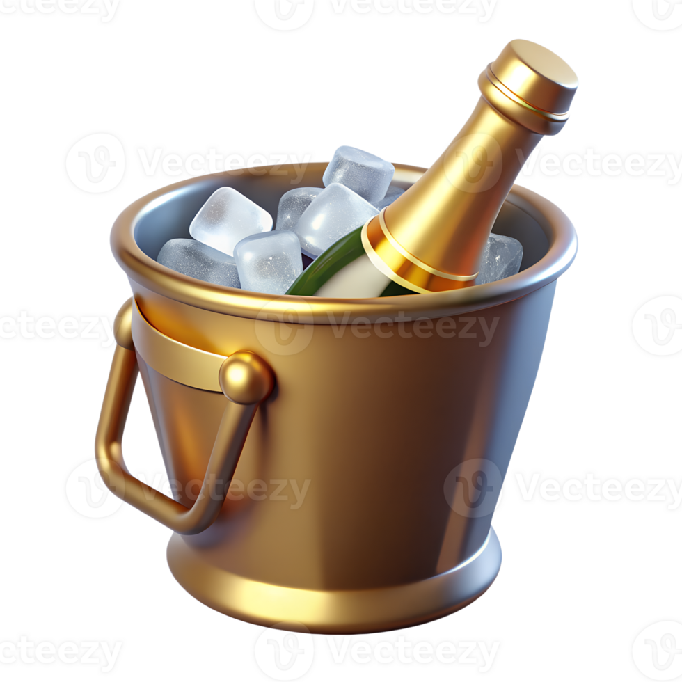 Champagne in a bucket with ice 3d illustration isolated on the transparent background png