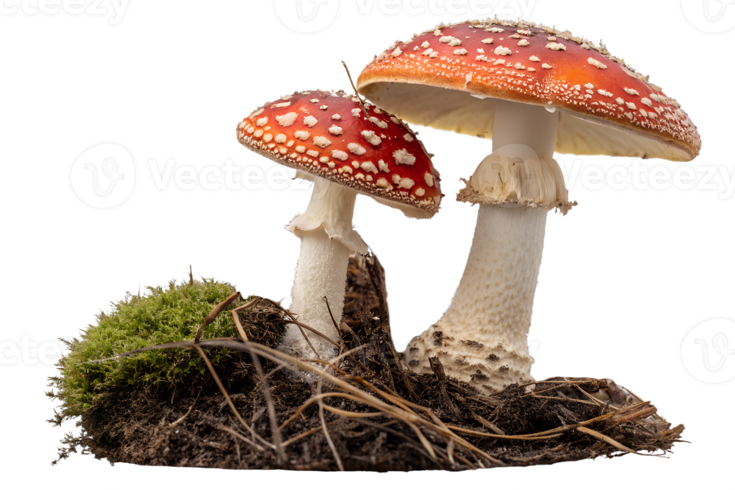 Poisonous fly agaric forest mushrooms isolated on the transparent background png
