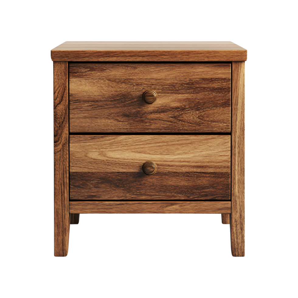 Wooden interior nightstand cabinet drawers isolated on transparent background png