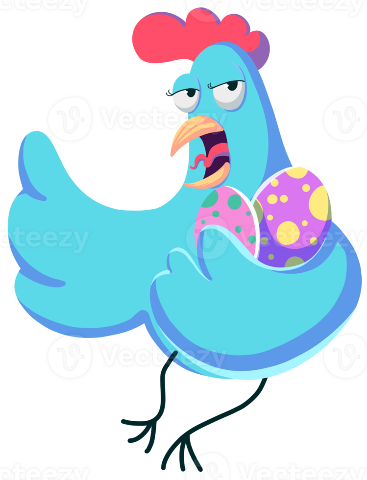 An Easter chicken holding an Easter egg with a mischievous expression png