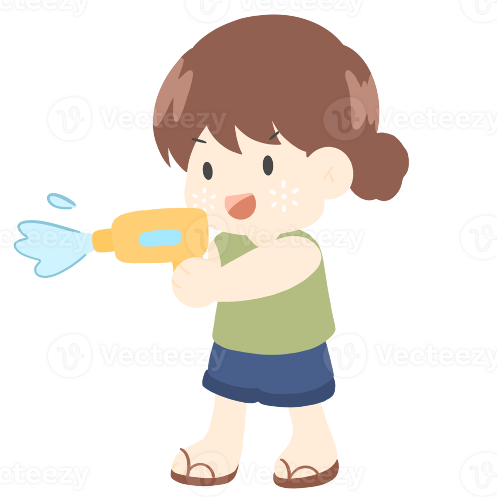 a little girl with a water gun clipart png