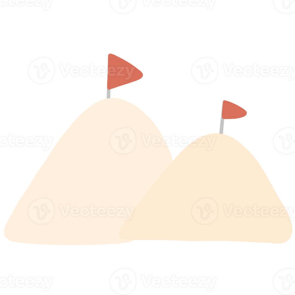 Sand pile with two flags on top on transparent background png