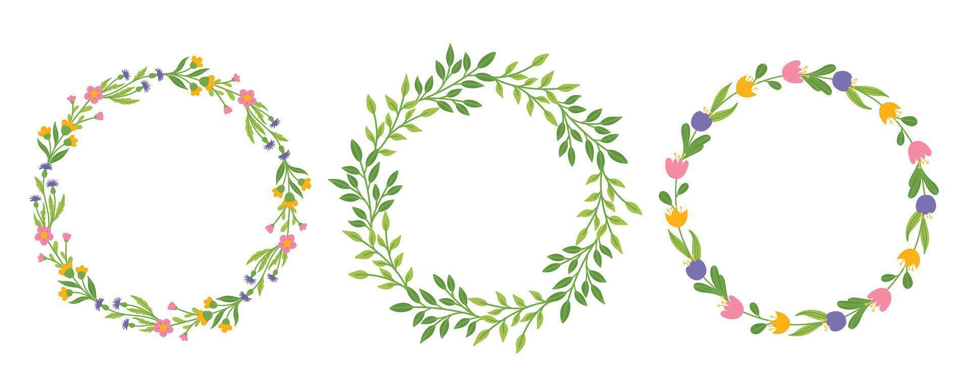 Set of spring wreaths with flowers and twigs vector