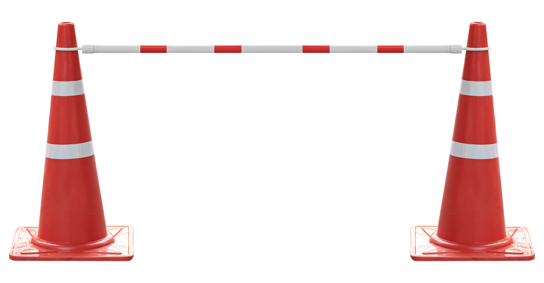 White and red color fence on orange traffic cone png