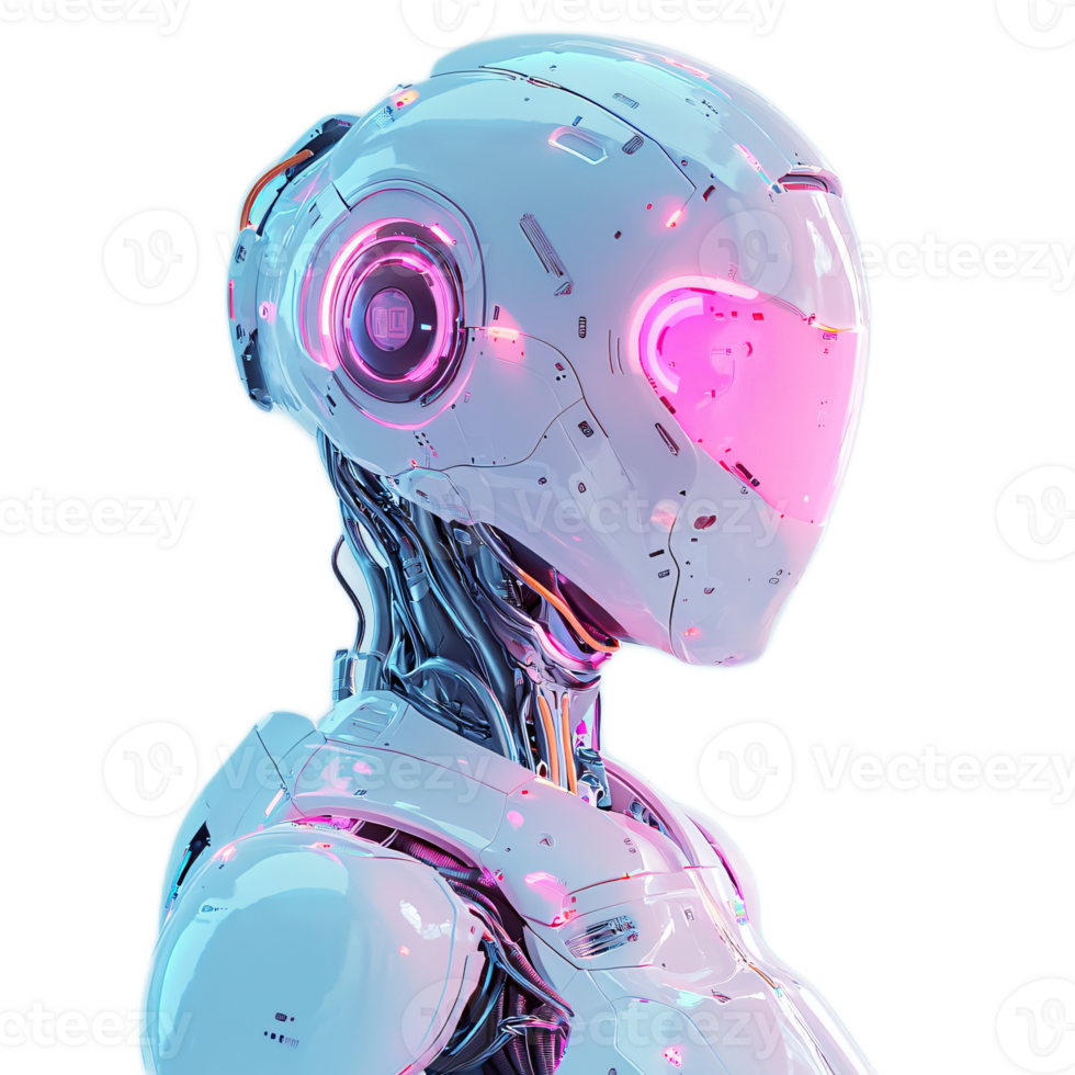 Futuristic humanoid robot with sleek design, glowing accents and advanced features png