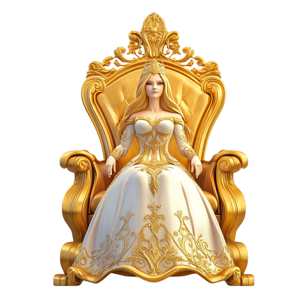 Golden Throne with Ornate Carvings and Plush Cushion png