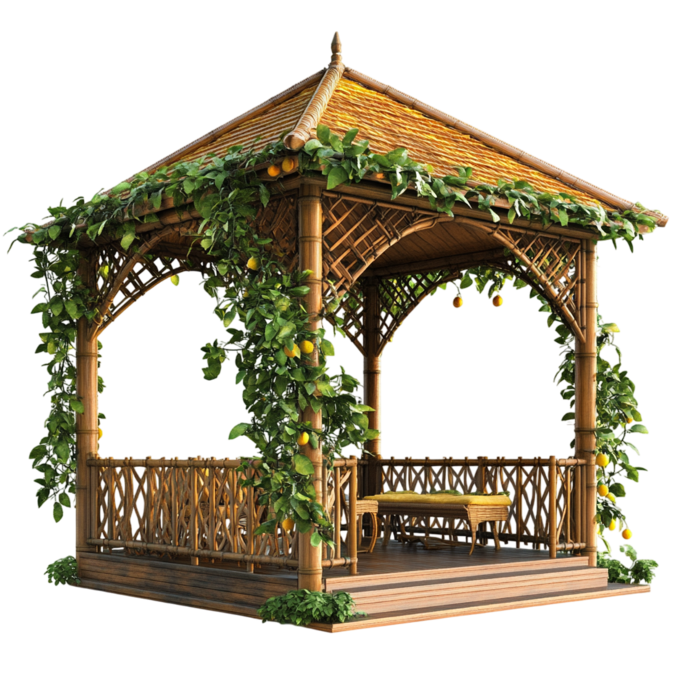 Beautiful Garden Gazebo with Green Vines and Flowers png
