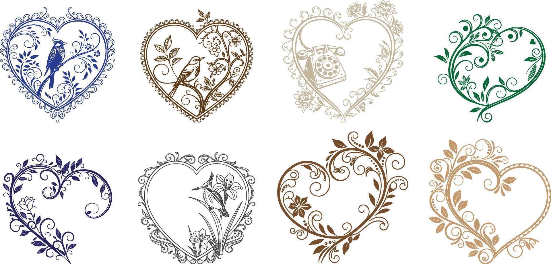 Elegant Floral Heart Designs vector