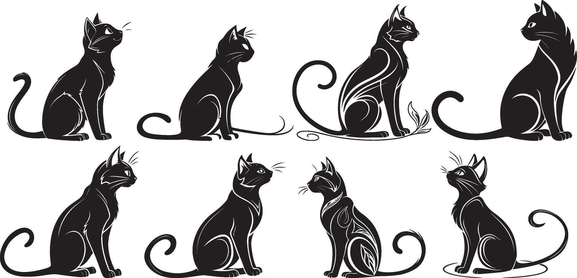 Elegant Black Cat Silhouettes vector