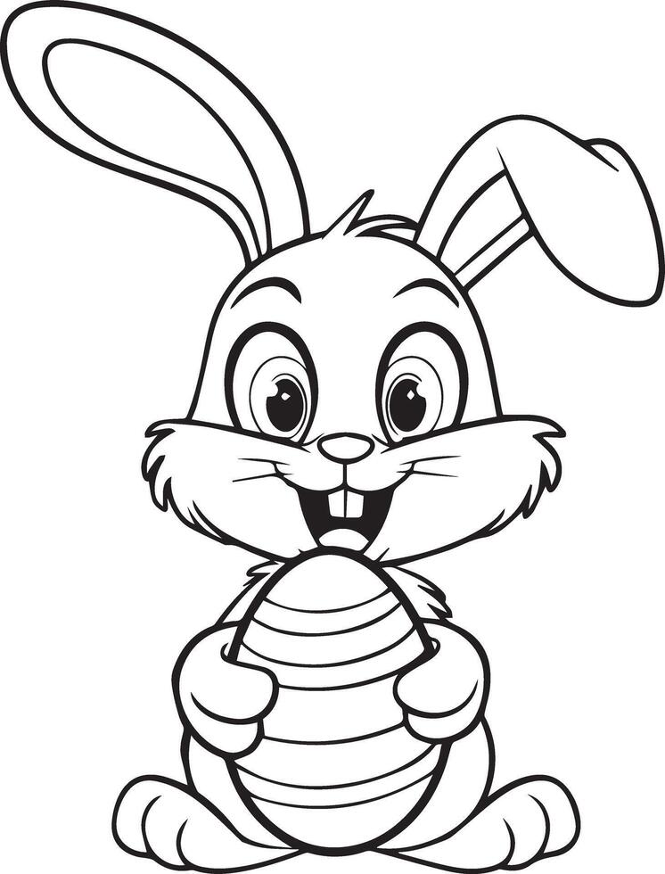 Easter bunny with egg line art illustration vector