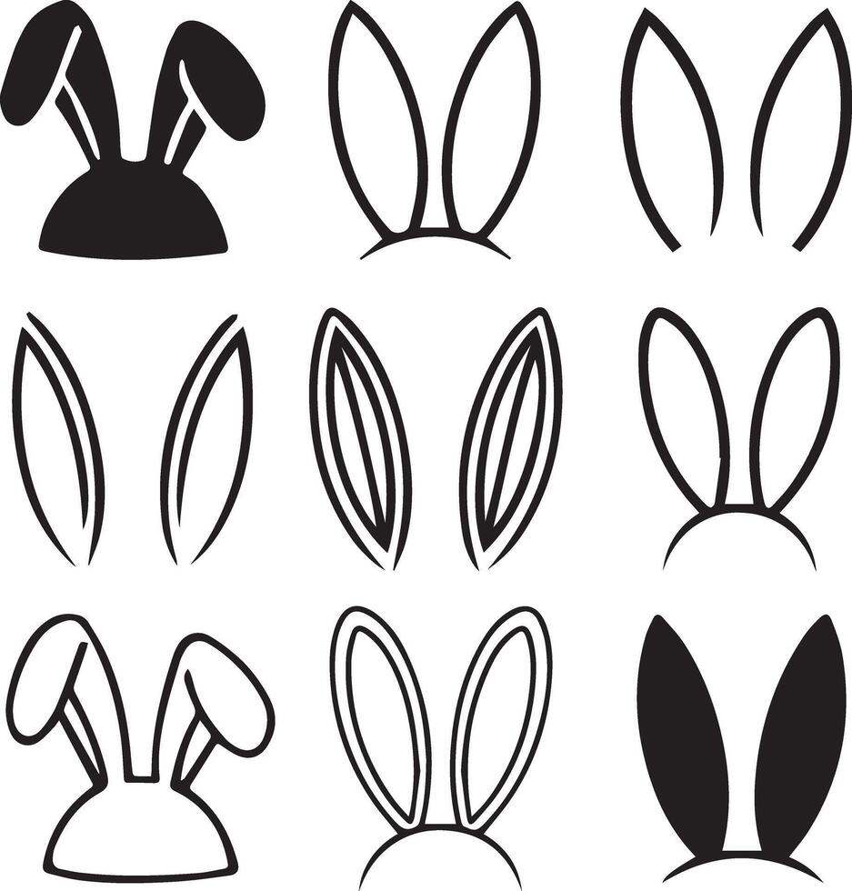 Easter bunny ears line art illustration and outline vector