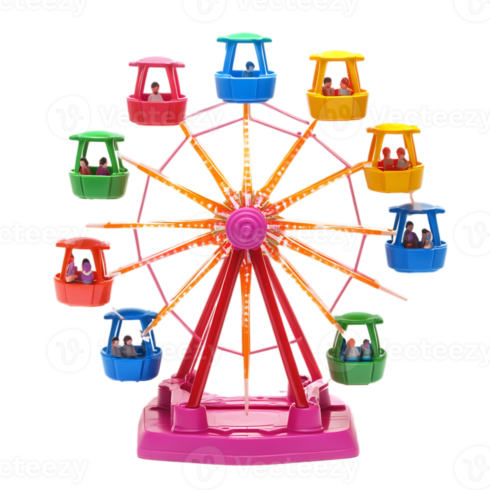 A toy ferris wheel with many different colored seats png