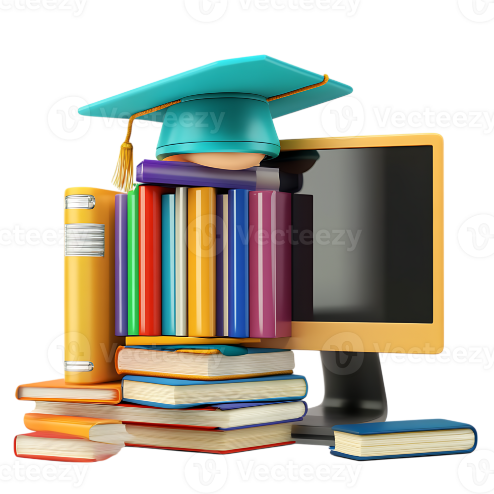 A stack of books and a computer monitor png