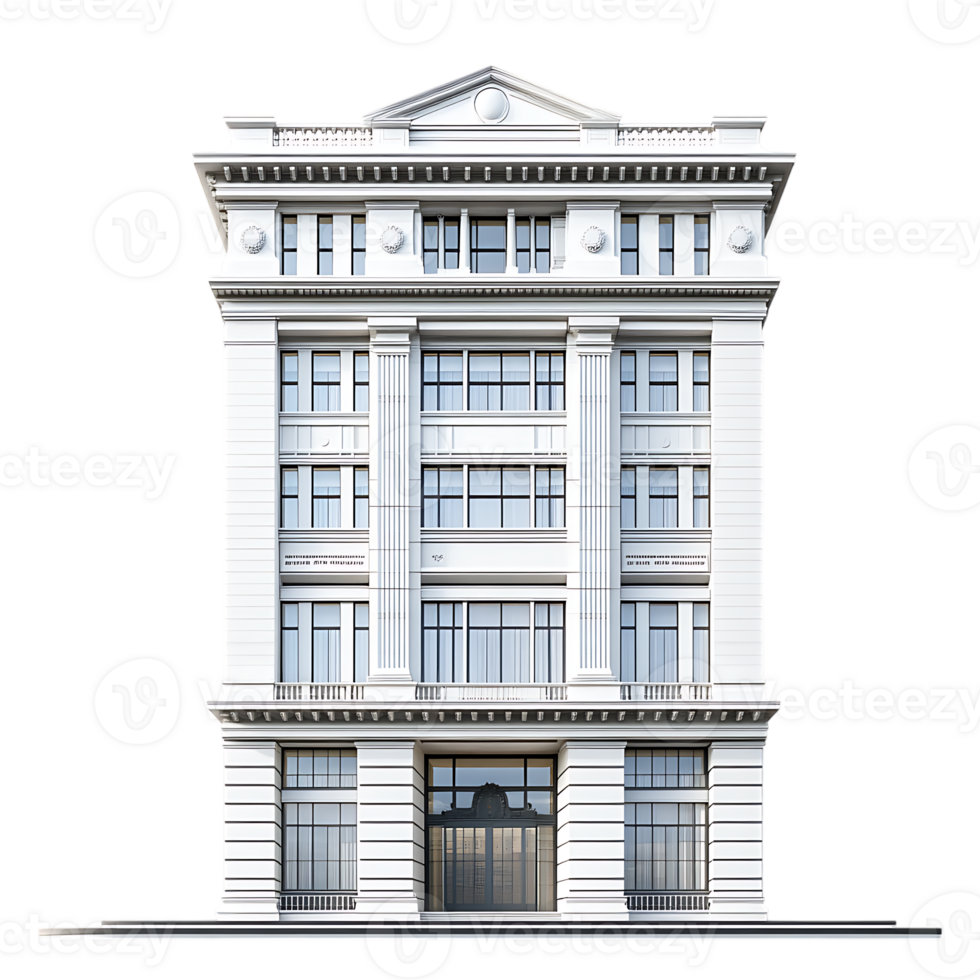 A white building with a large window and a door png
