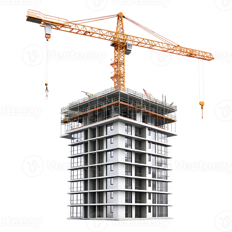 A construction crane is standing on top of a building png